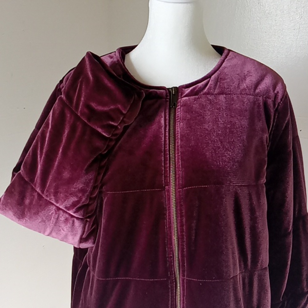 Who What Wear Women's Velvet Quilted Puffer Jacket Size S Purple Burgundy